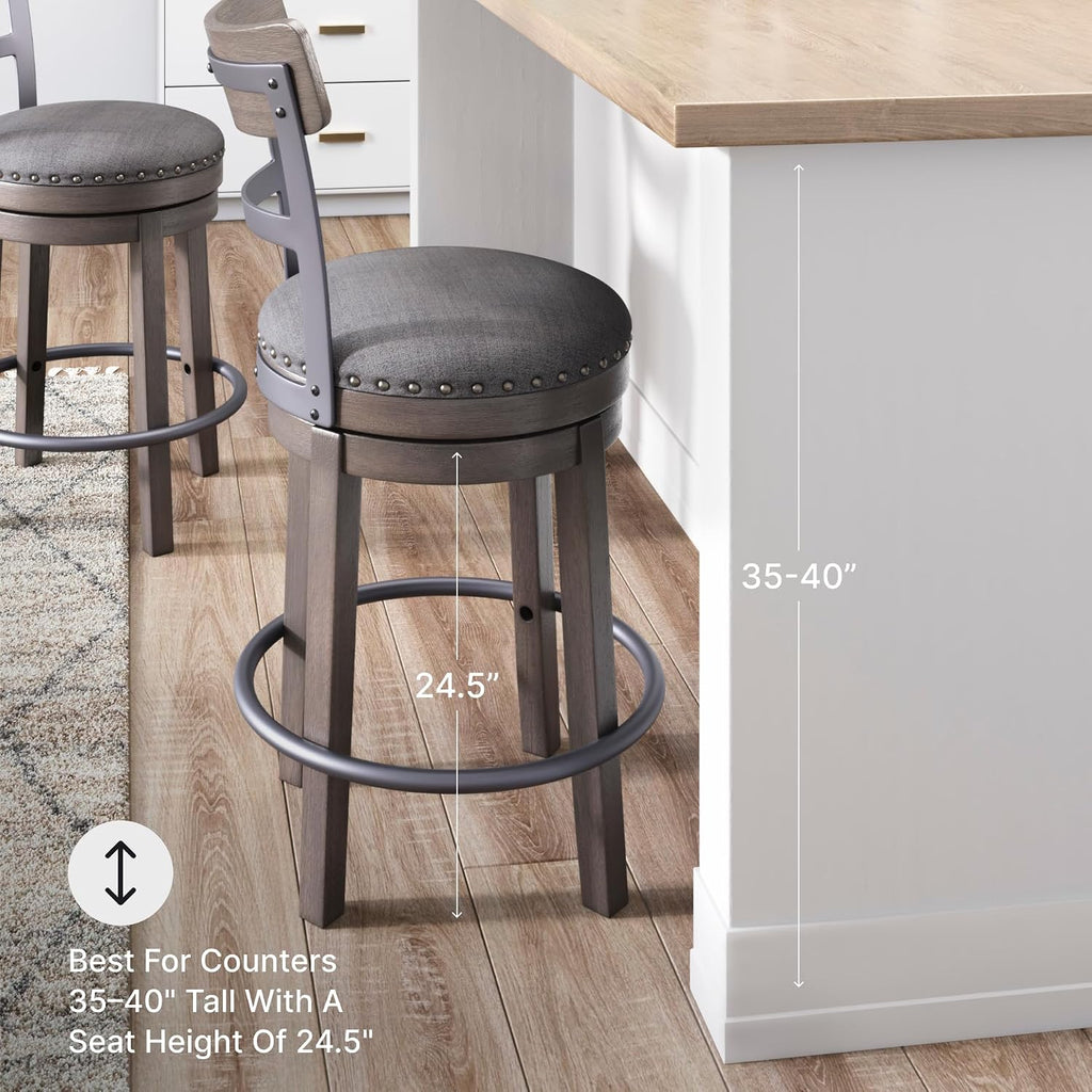 Gray Nailhead Farmhouse Swivel Counter Barstool
