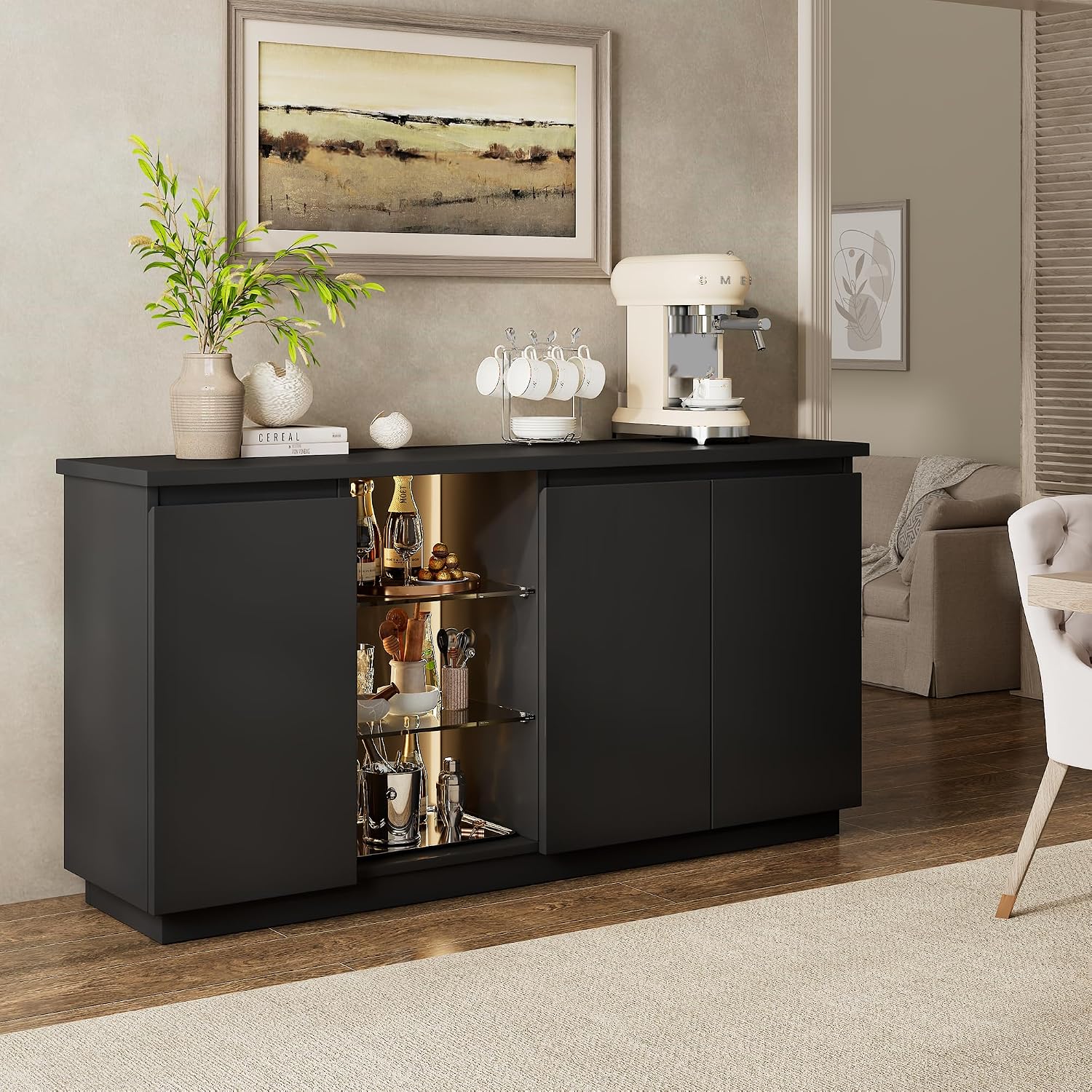 Black LED Modern Storage Sideboard