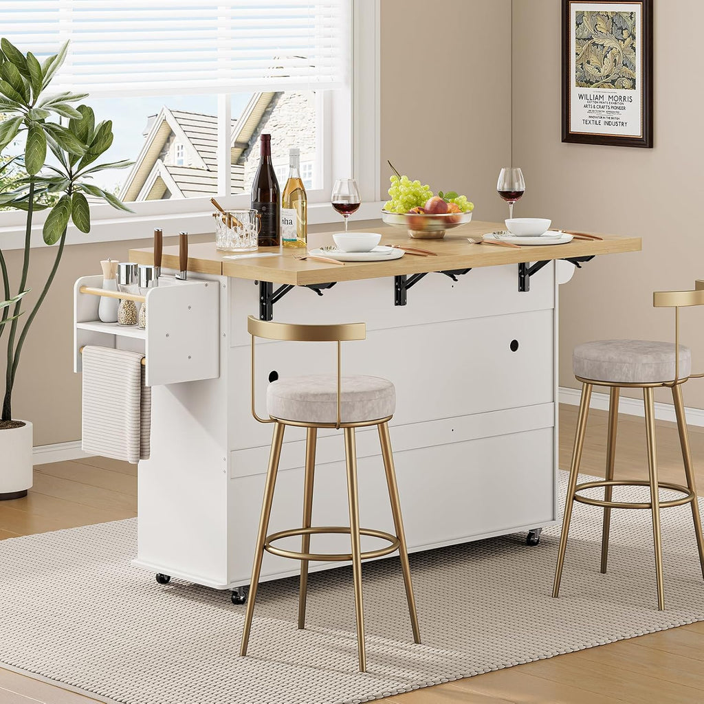 White Power Rolling Kitchen Island Cart