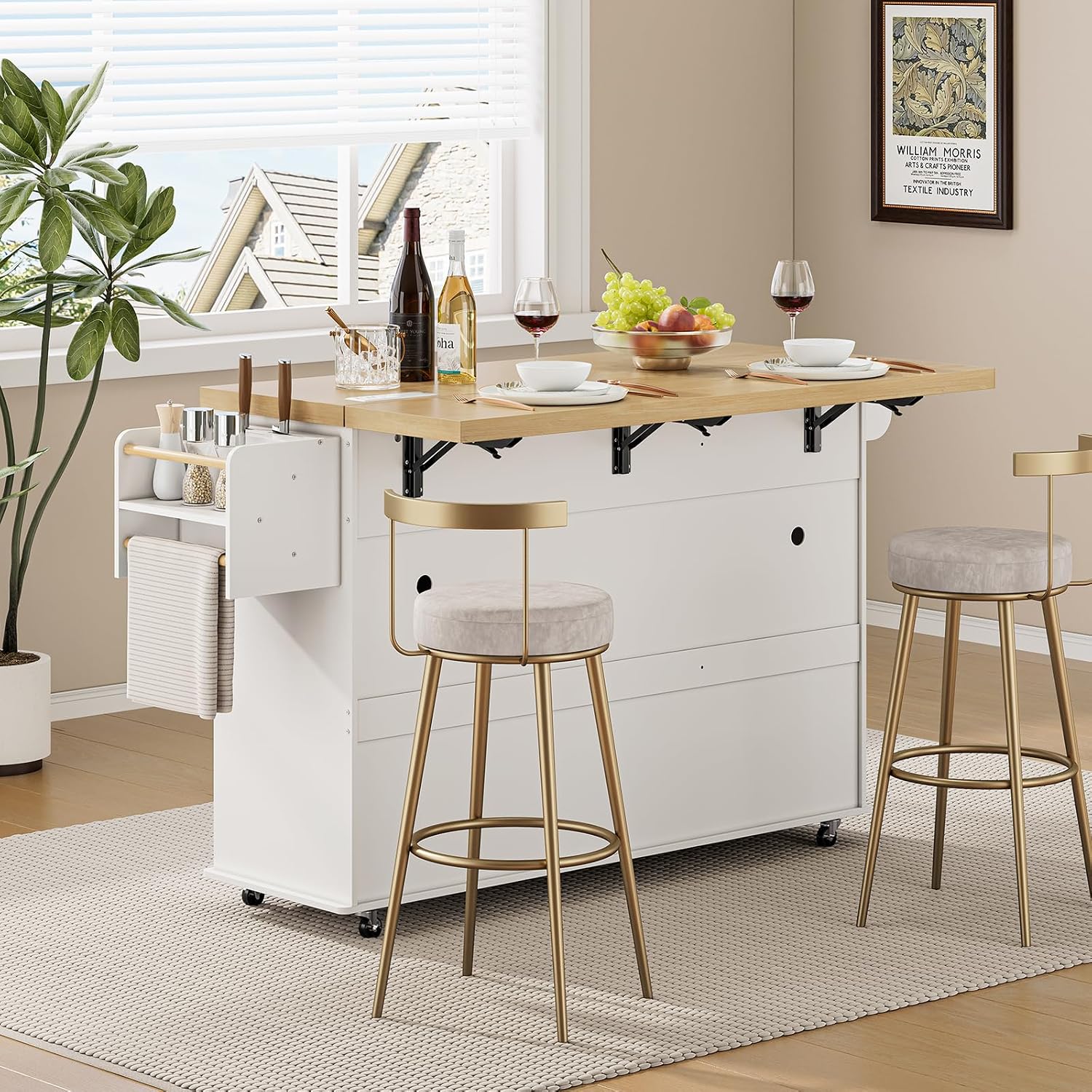 White Power Rolling Kitchen Island Cart