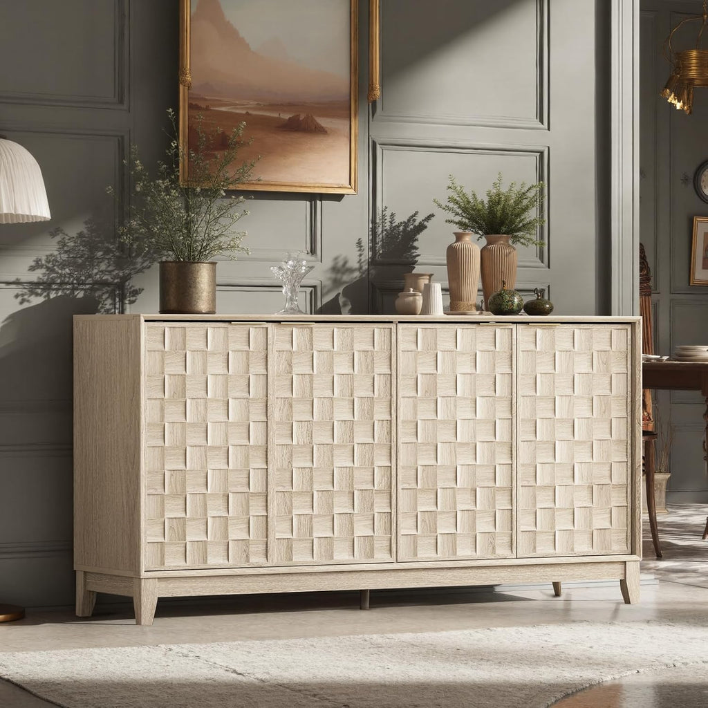 Walnut Fluted Storage Sideboard Cabinet