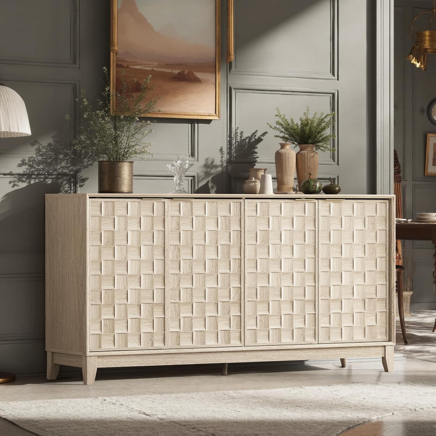 Walnut Fluted Storage Sideboard Cabinet