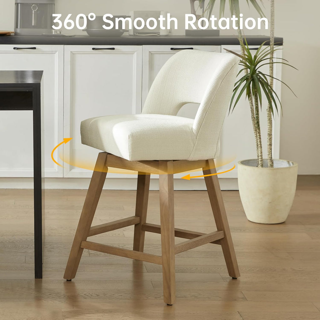 Beige Rubberwood Swivel Bar Stools Set of 2