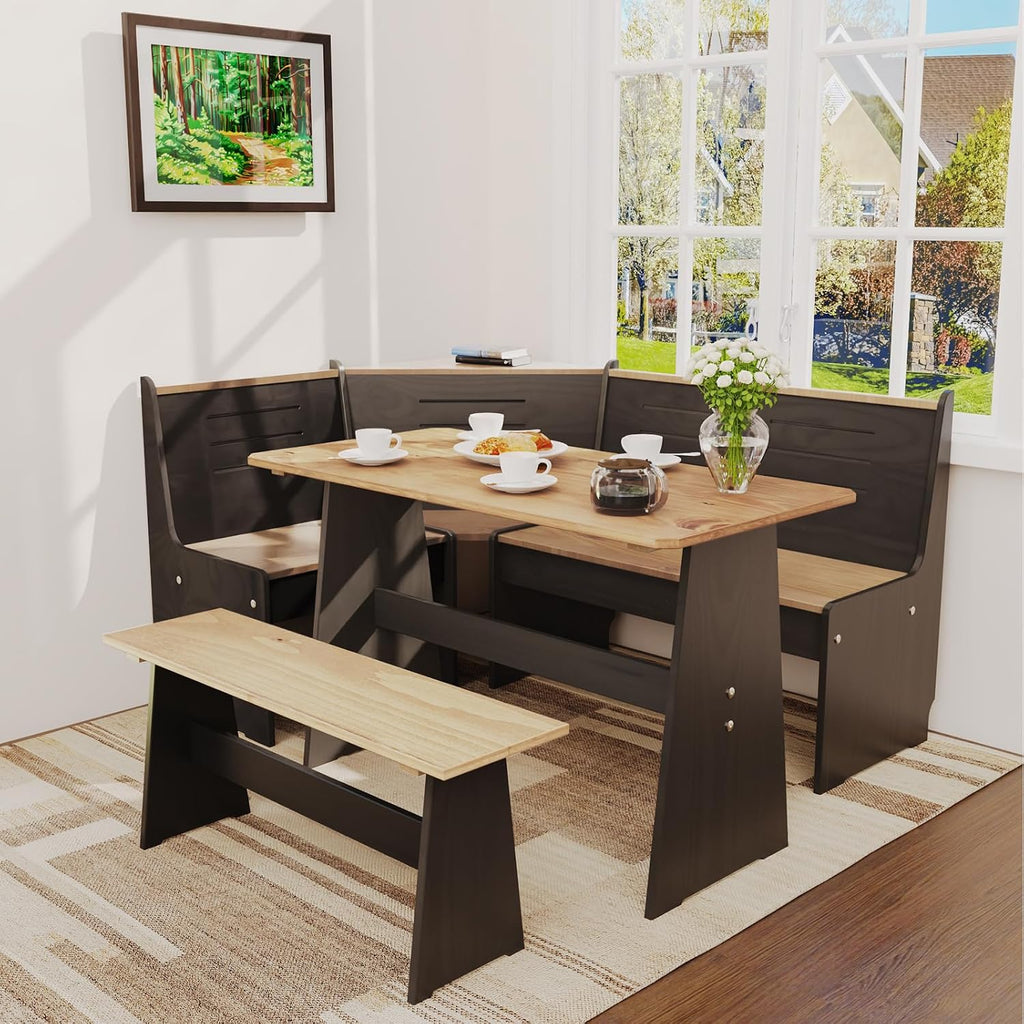 L Shaped Black Bench Corner Dining Nook Set