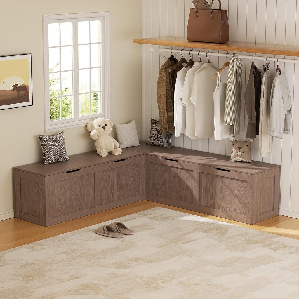 Cherry Brown Storage L Shaped Breakfast Nook Bench