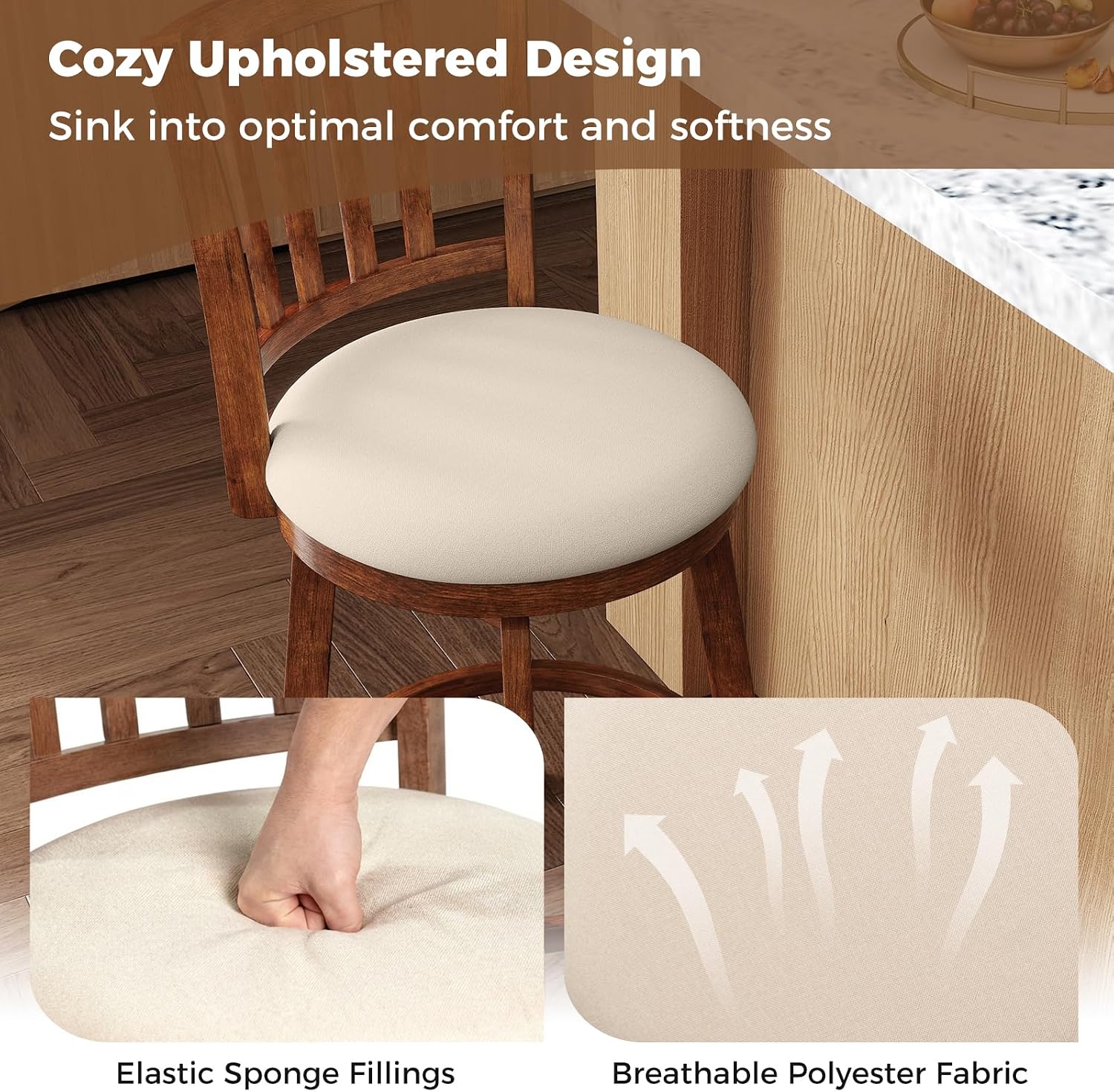Rubberwood Swivel Counter Bar Stools Set of 2