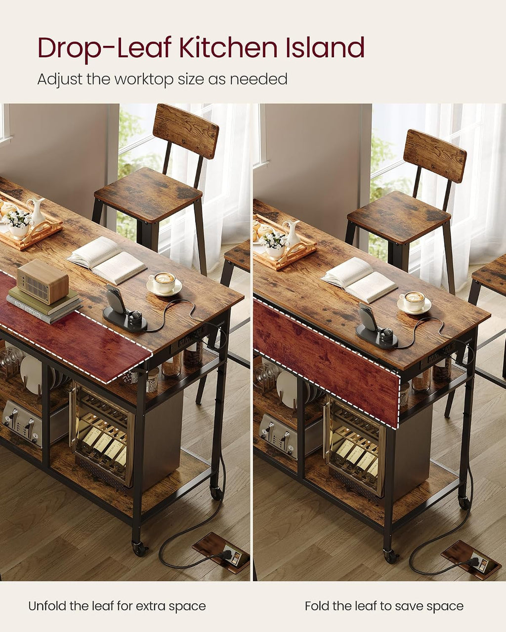 Rustic Brown Rolling Kitchen Island Cart