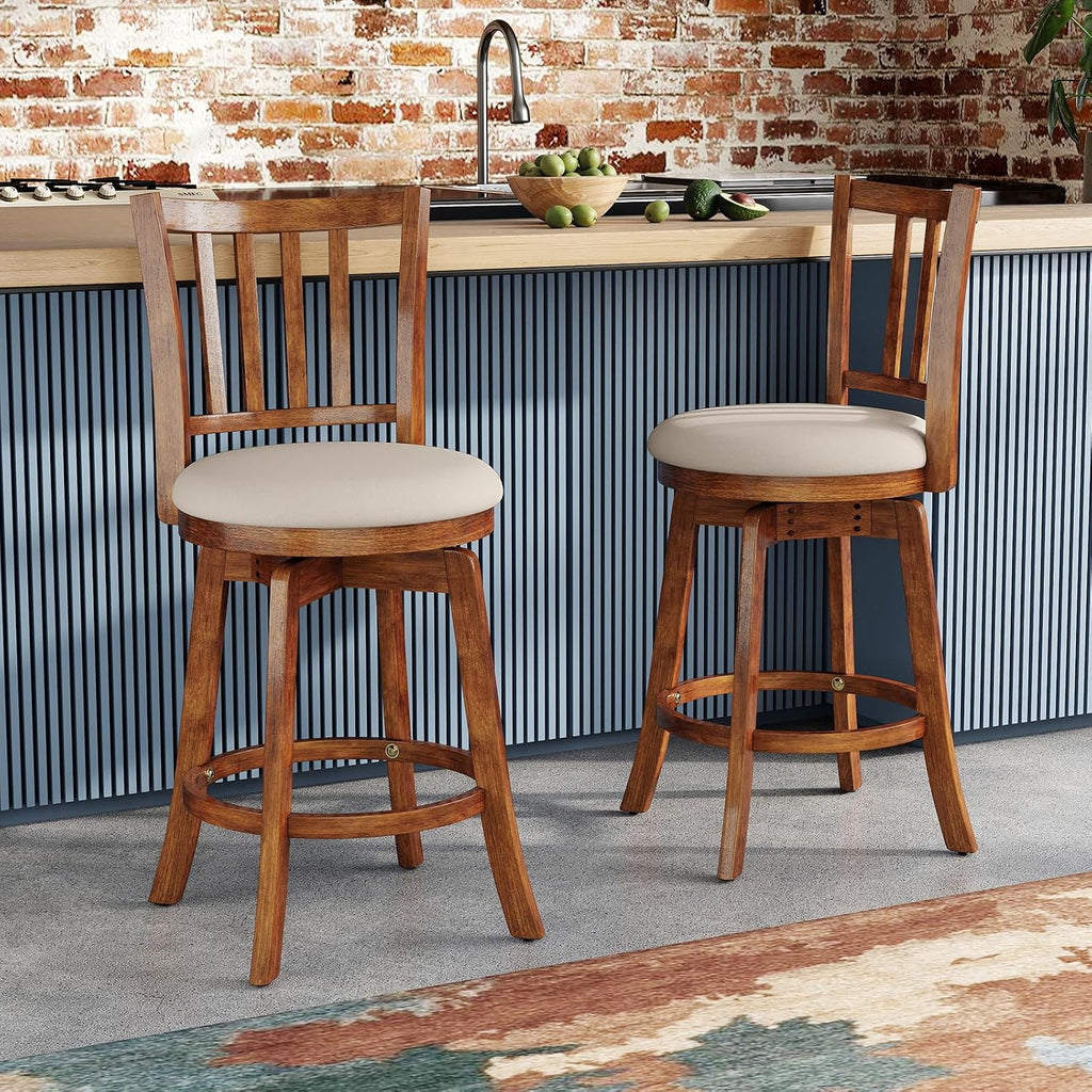Rubberwood Swivel Counter Bar Stools Set of 2