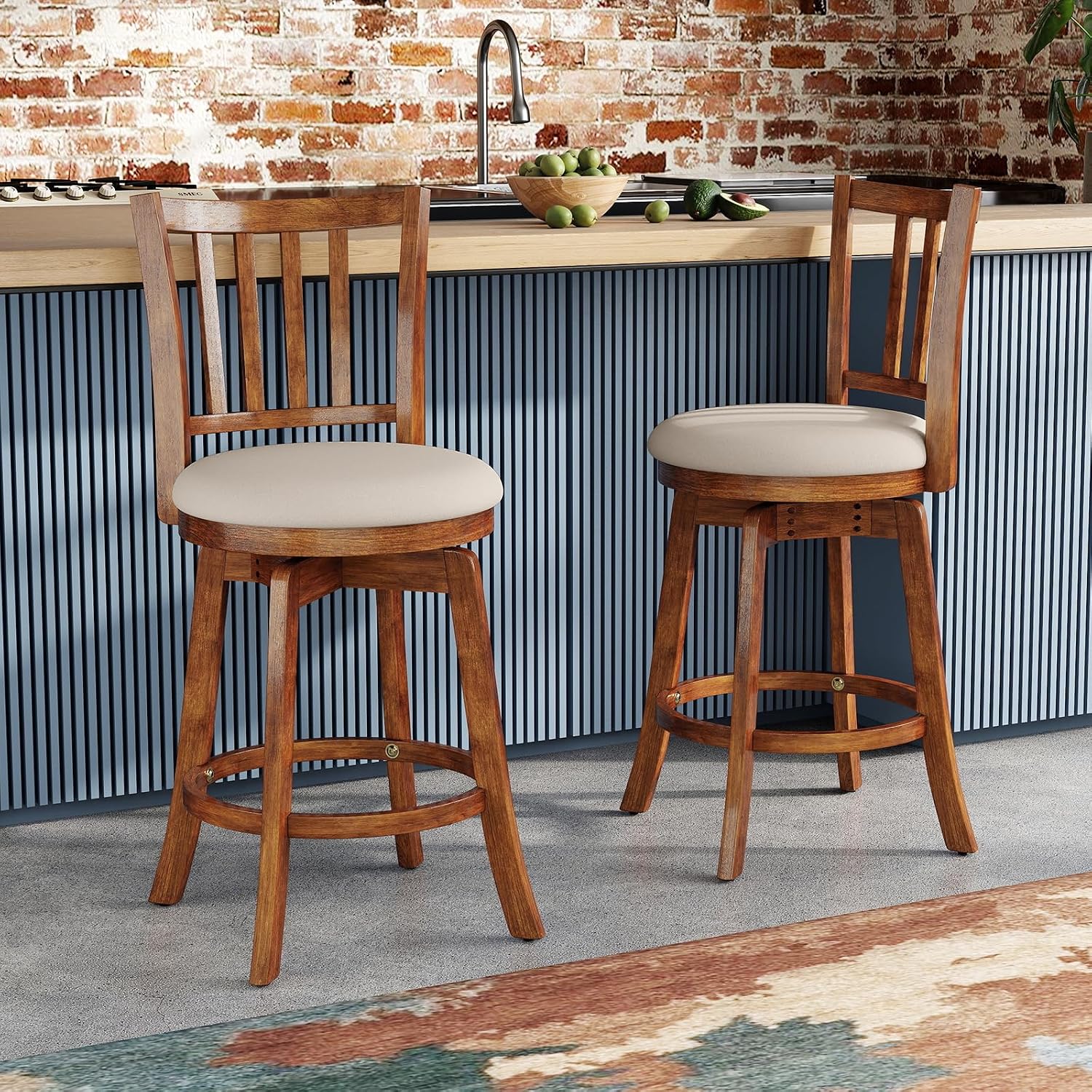 Rubberwood Swivel Counter Bar Stools Set of 2