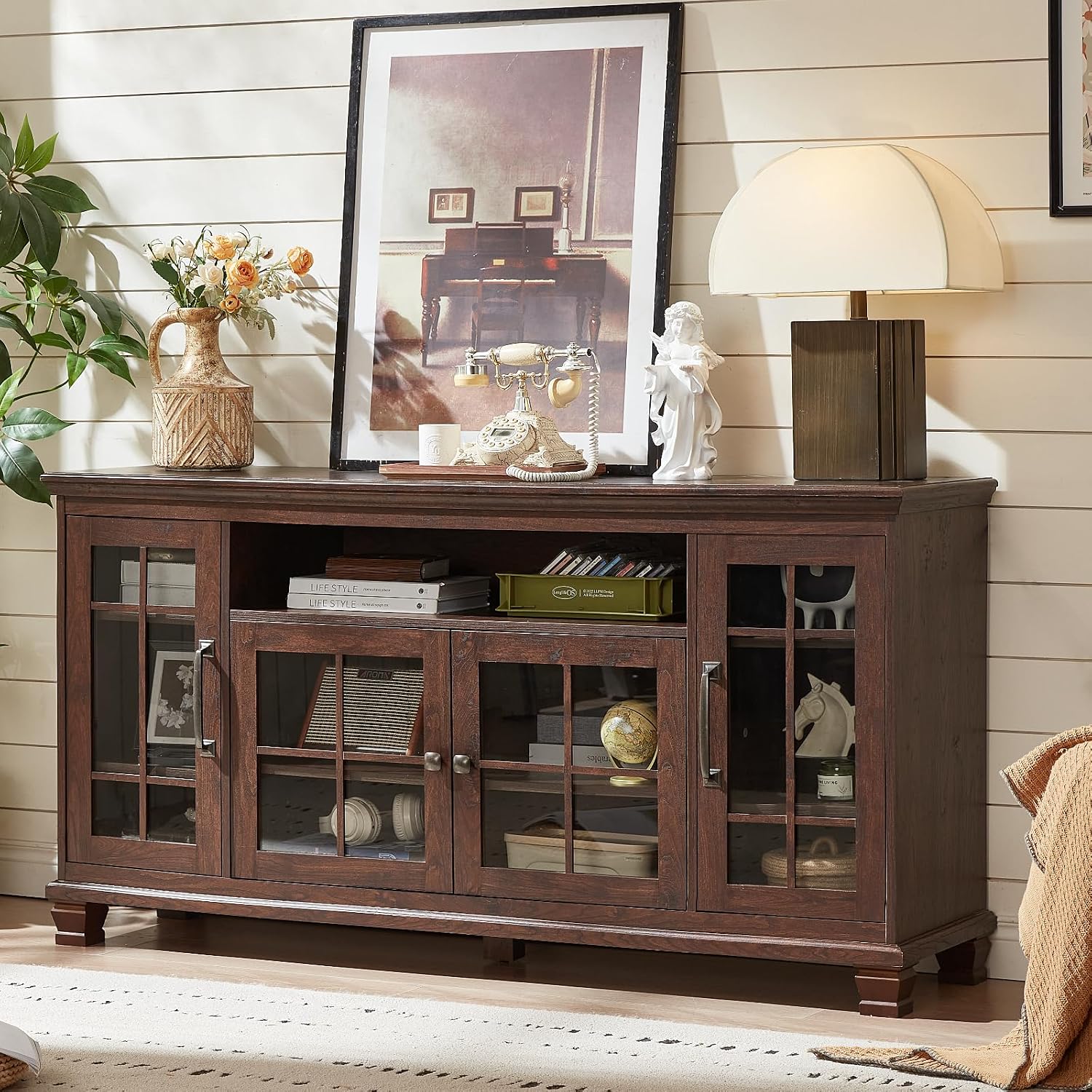 Walnut Farmhouse Glass Door Sideboard