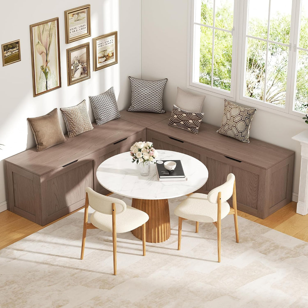 Cherry Brown Storage L Shaped Breakfast Nook Bench
