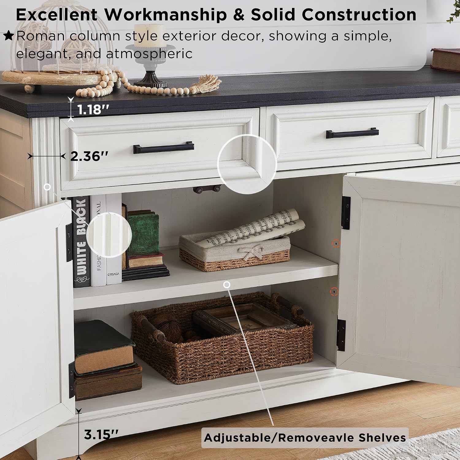 Off White Farmhouse Cloud Door Sideboard