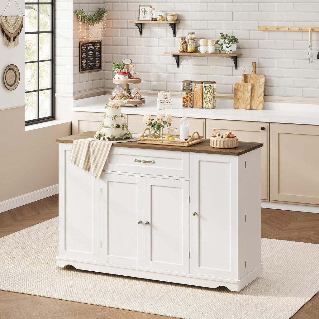 White Rolling Storage Kitchen Island