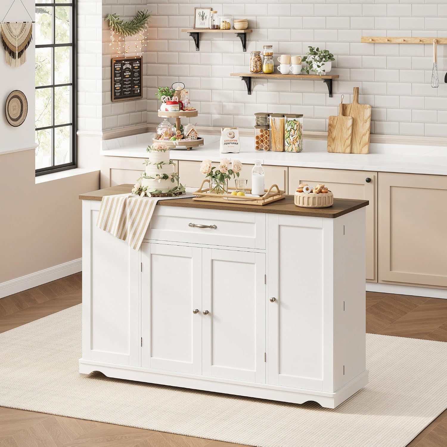 White Rolling Storage Kitchen Island