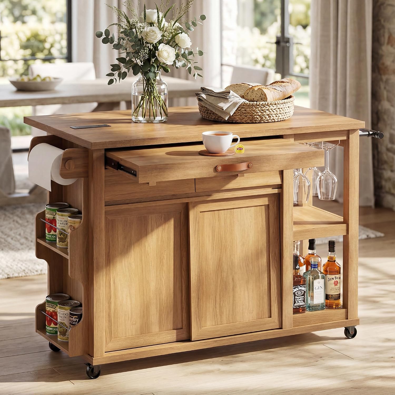 Natural Rolling Storage Kitchen Island