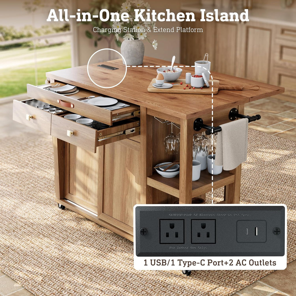 Natural Rolling Storage Kitchen Island