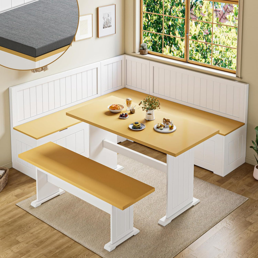 White Storage Reversible L Shaped Corner Breakfast Nook Set