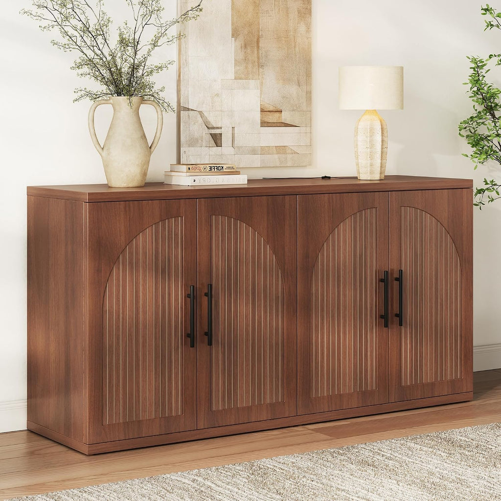 Walnut Fluted Arched Sideboard Cabinet
