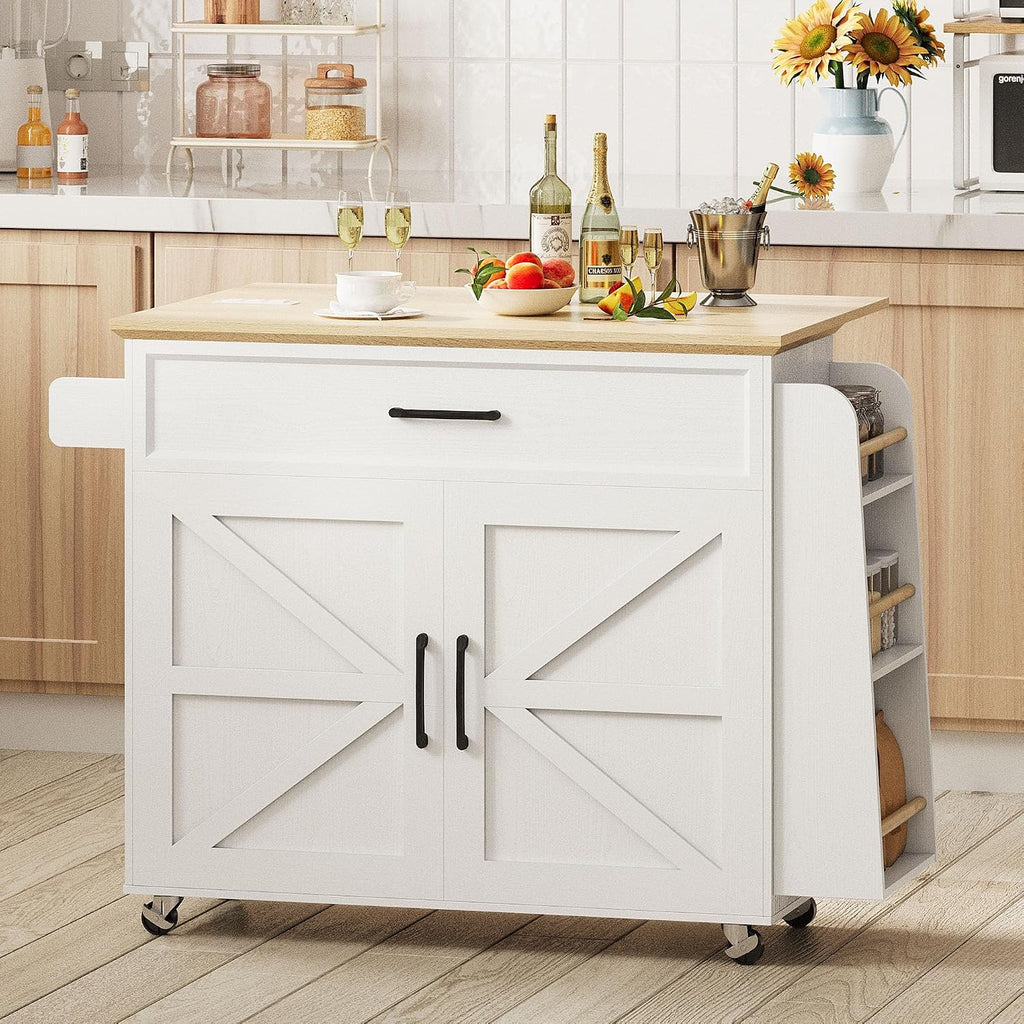 White Rolling Power Kitchen Island Cart