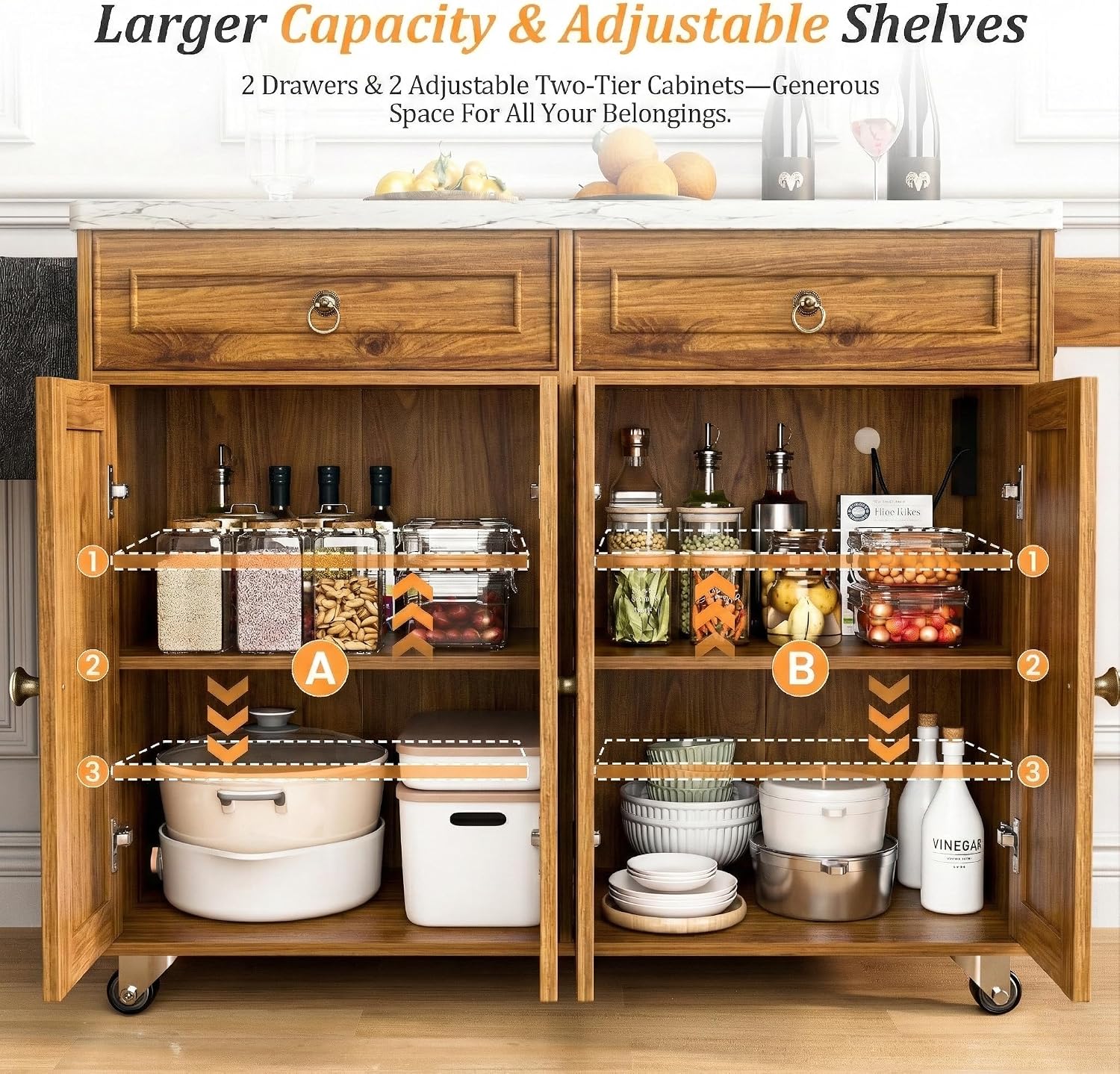 Farmhouse Rolling Power Kitchen Island