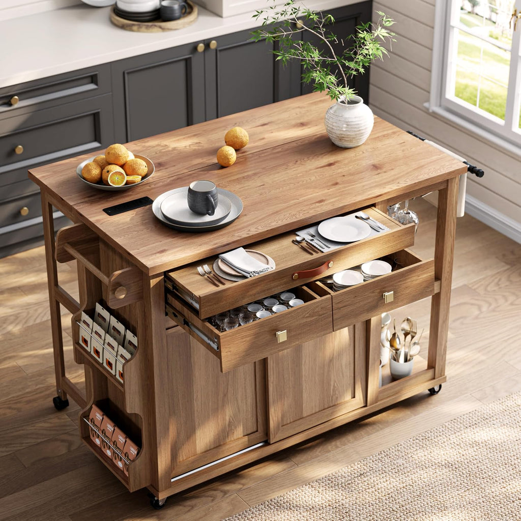 Natural Rolling Storage Kitchen Island