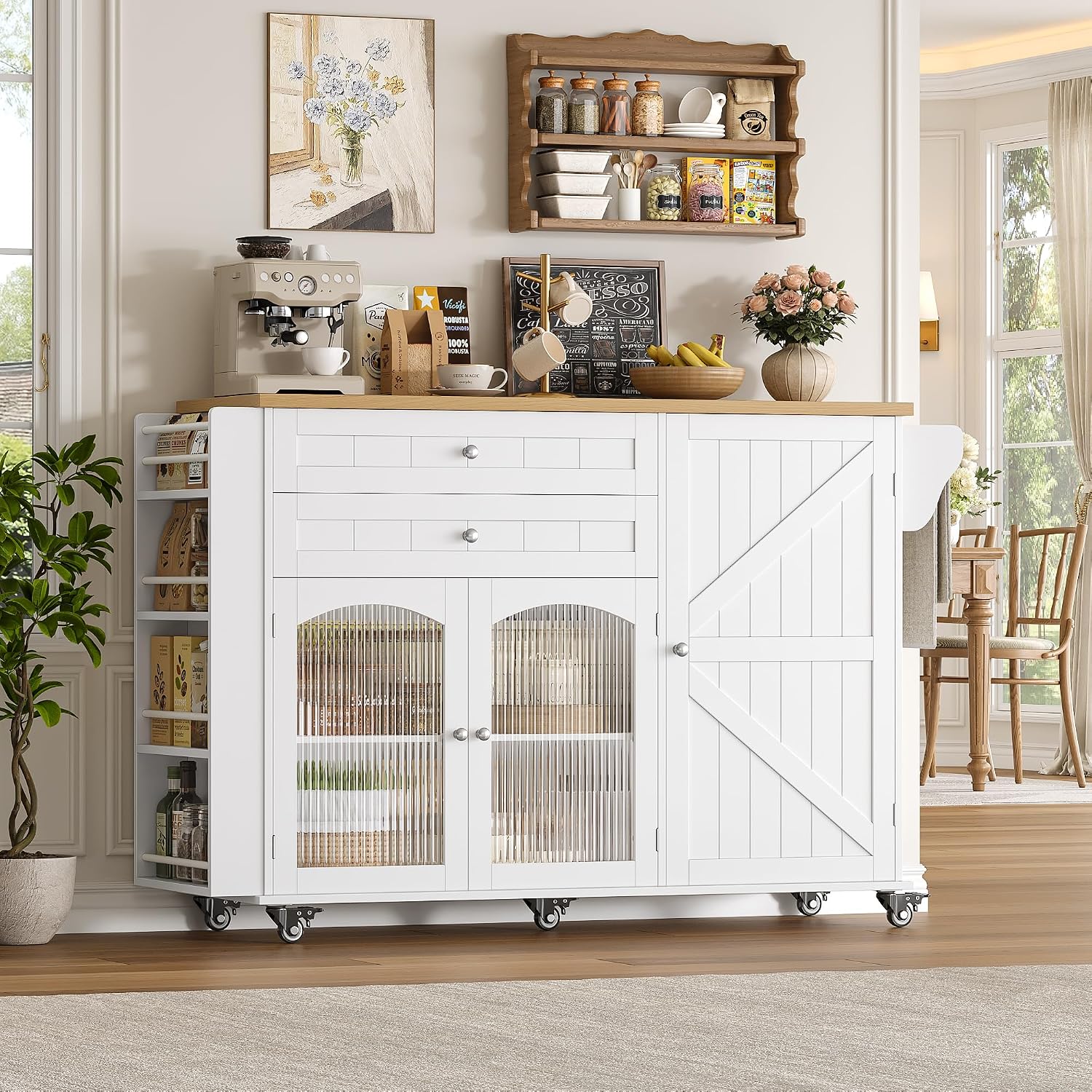 Wood Top Rolling Kitchen Island Cart