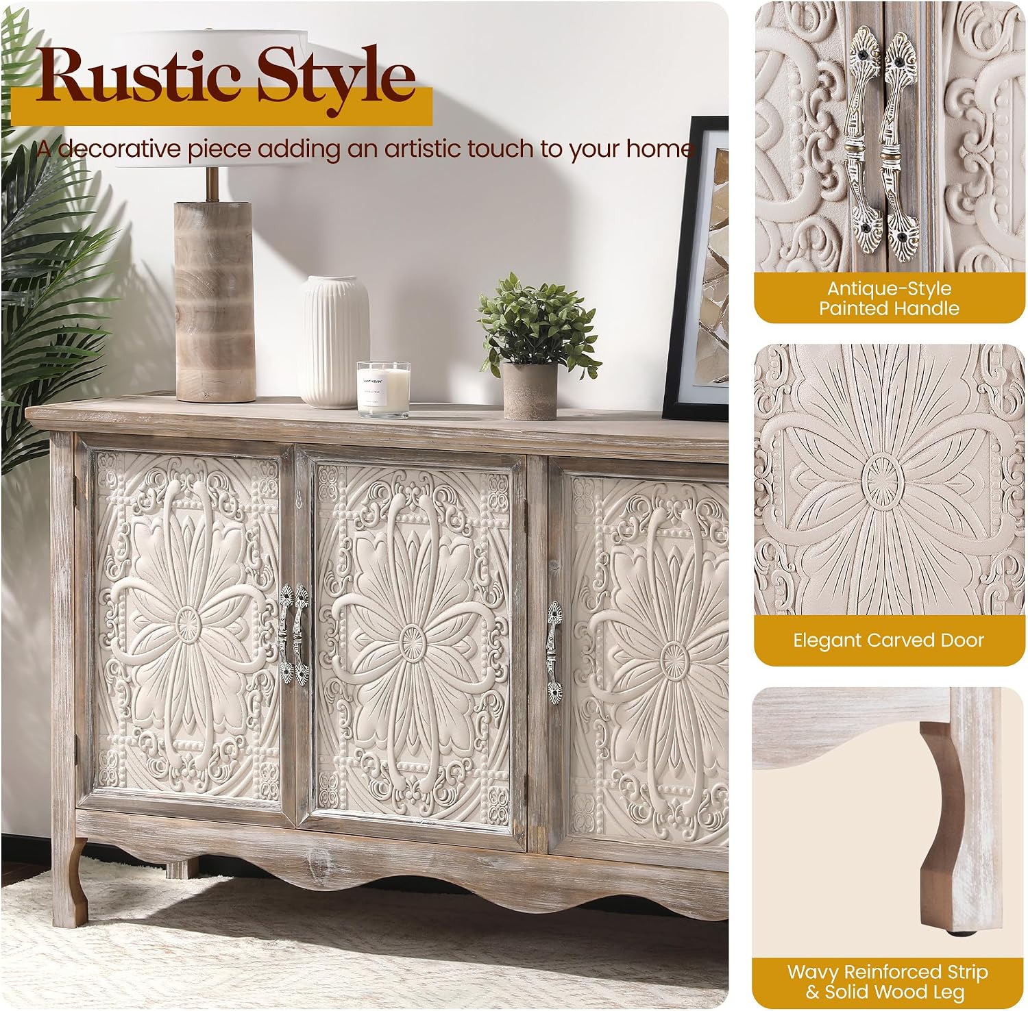 Gray Farmhouse Storage Sideboard Cabinet