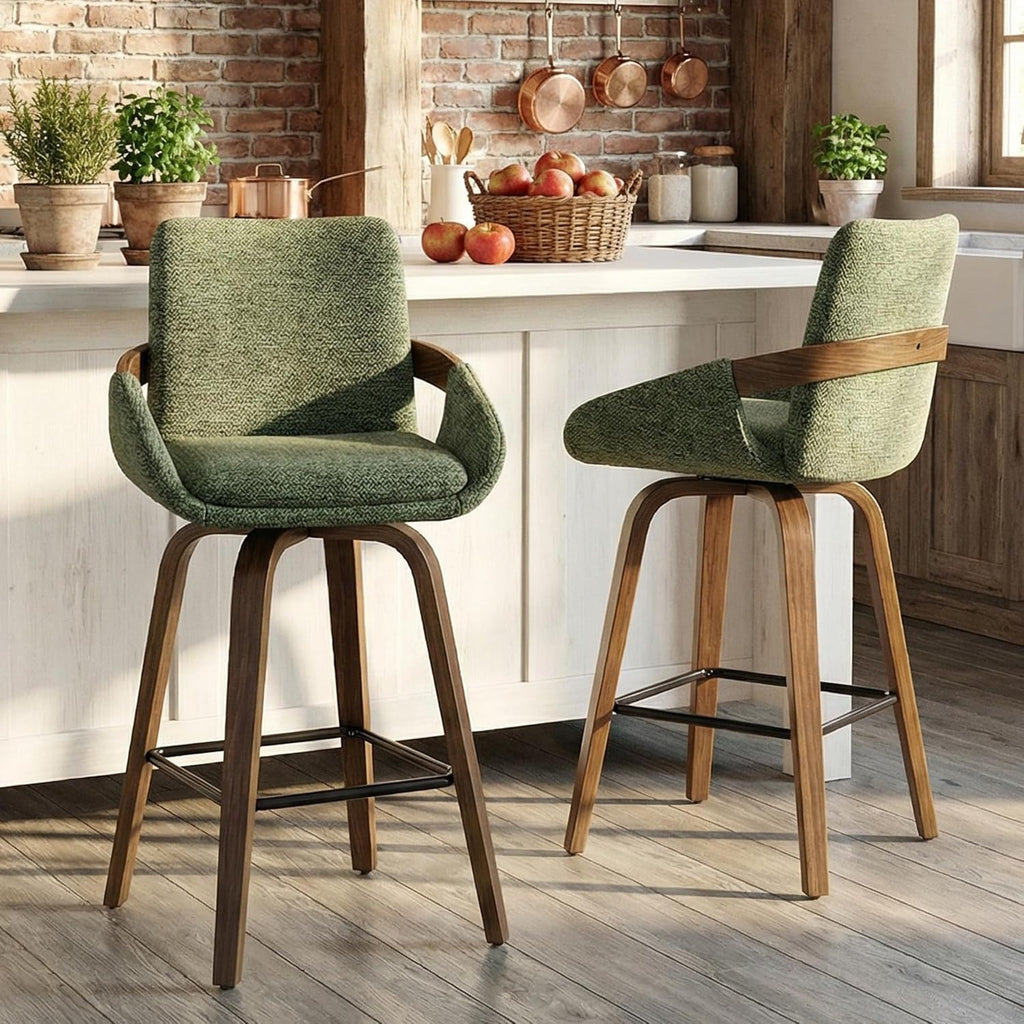 Moss Green Bentwood Swivel Counter Stools Set of 2
